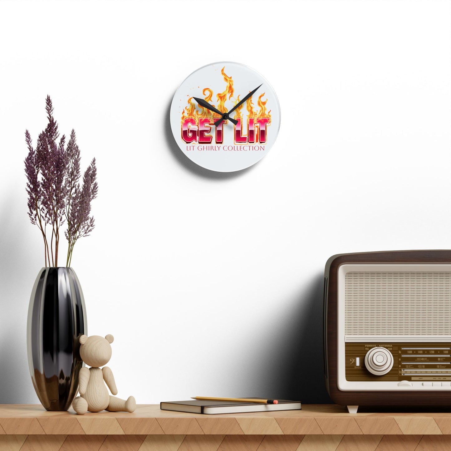 Lit Ghirly Collection - Get Lit O' Clock — Flaming "Get Lit" Design, Trendy Decorative Clock for Gifts