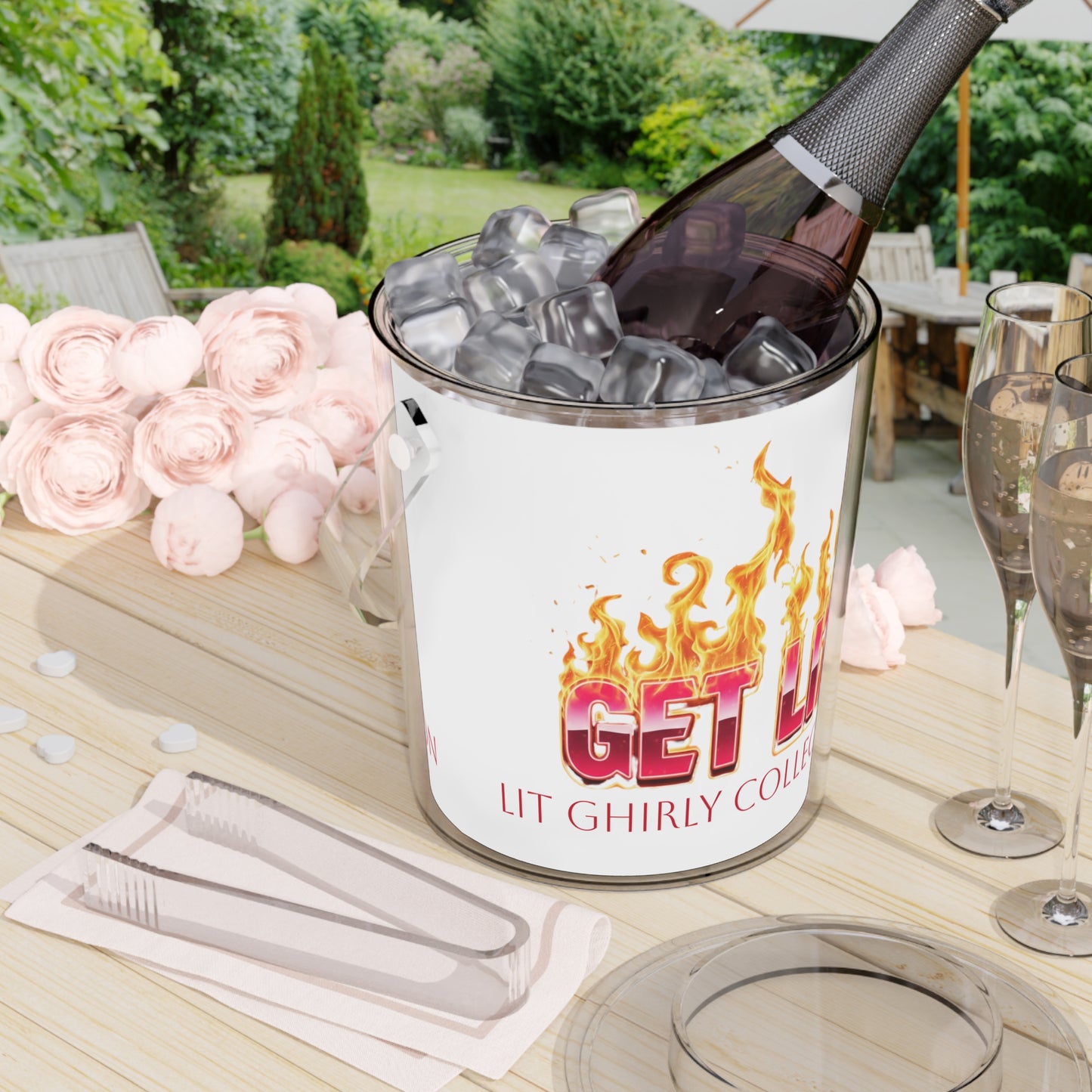 Lit Ghirly Collection - Lit Ice Bucket - "Get Lit" Party Ice Bucket with Tongs