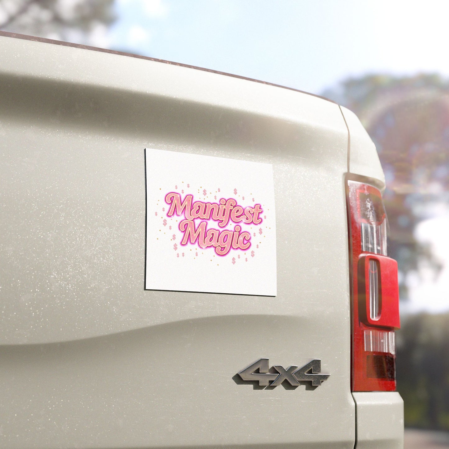 Big Energy Manifest Magic Car Magnet — Pink Glitter Positivity Sticker for Cars
