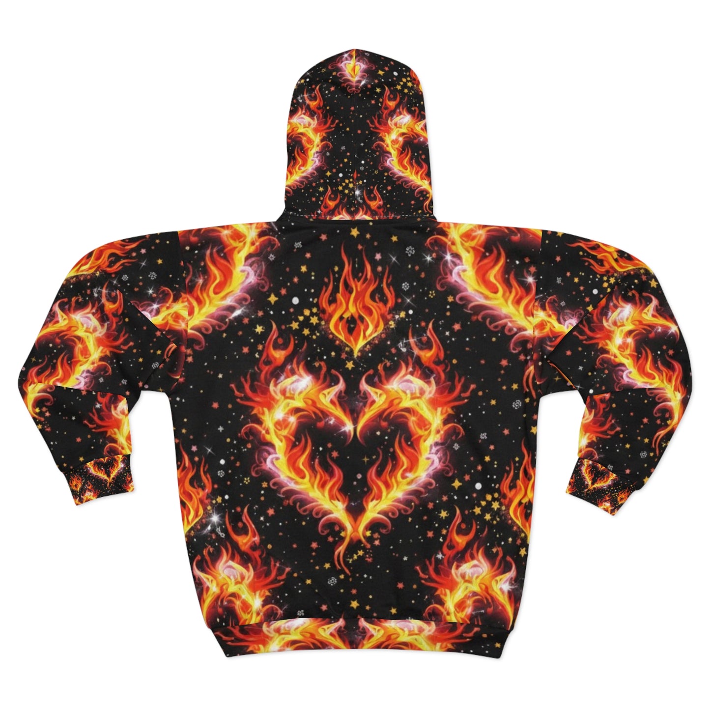 Lit Ghirly Collection - Heart of Flame Zip Hoodie — All-Over Fire Heart Pattern