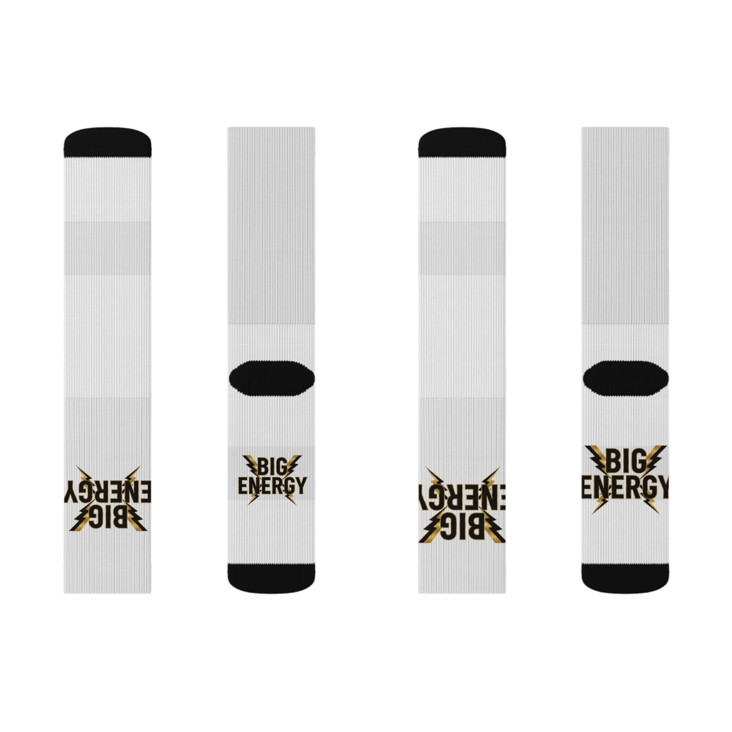 Big Energy Socks — White Athletic Crew Socks with 'BIG ENERGY' Lightning Design
