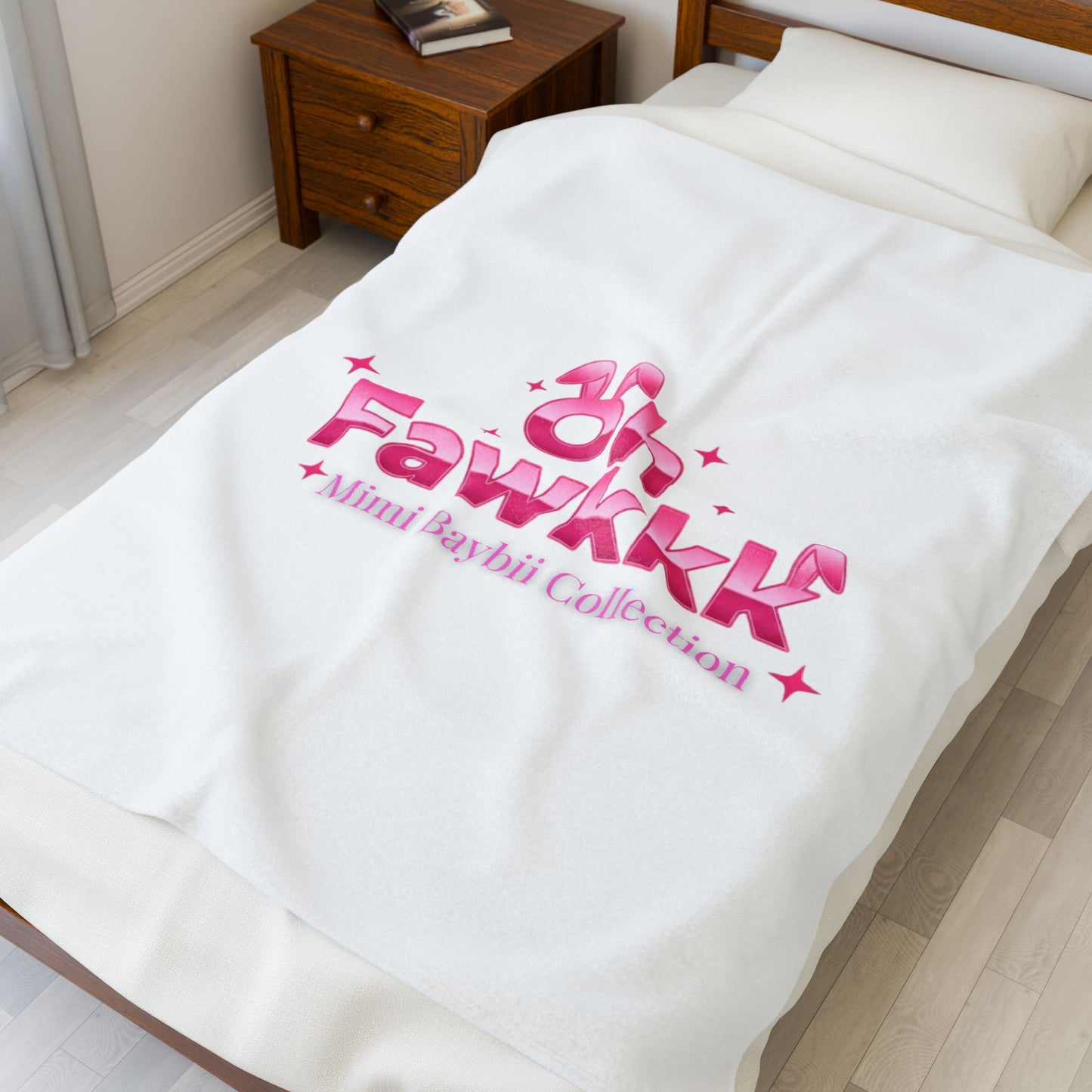 MiMi Baybii Collection - Pink & White Plush Blanket — "Oh Fawkkk" Edition Velvet Throw