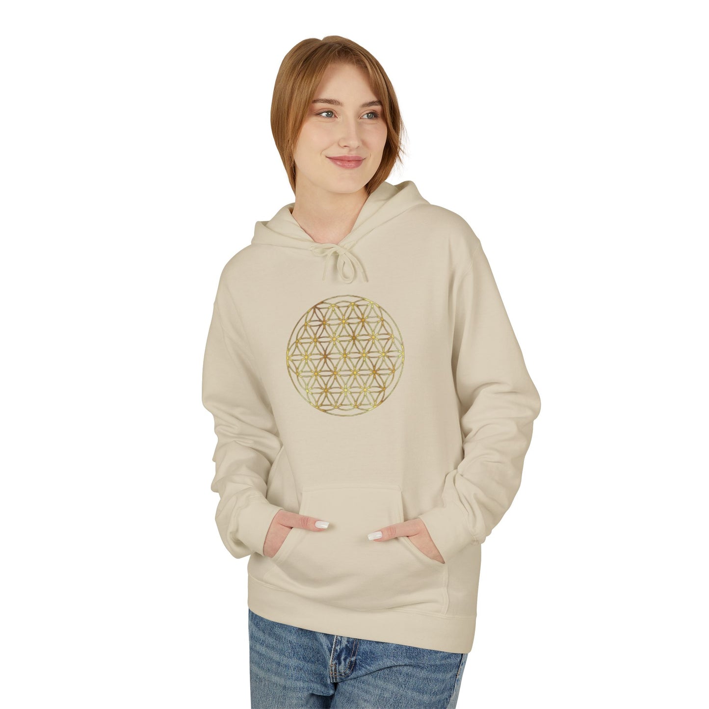 Big Energy Hoodie — Golden Flower of Life Spiritual Graphic Sweatshirt