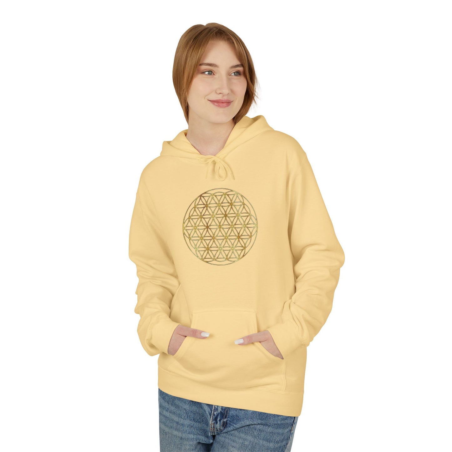 Big Energy Hoodie — Golden Flower of Life Spiritual Graphic Sweatshirt