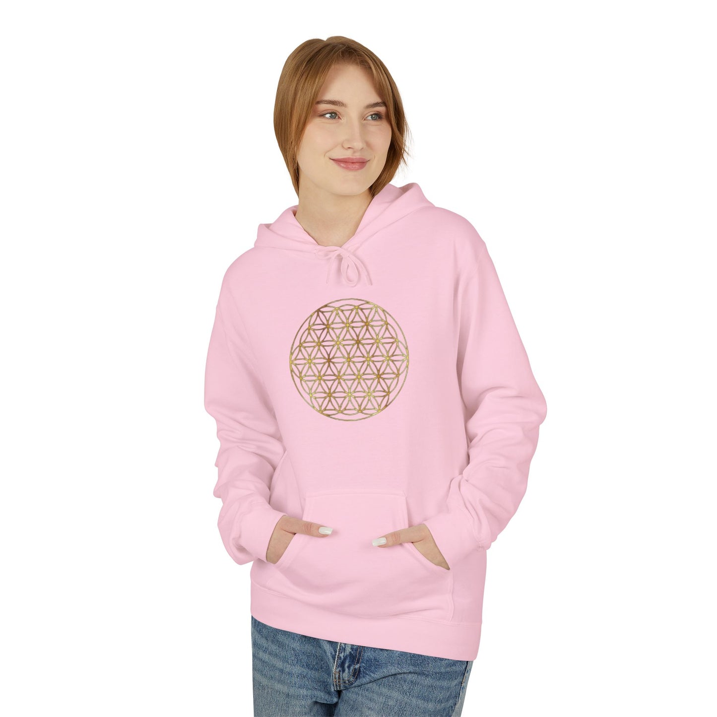 Big Energy Hoodie — Golden Flower of Life Spiritual Graphic Sweatshirt