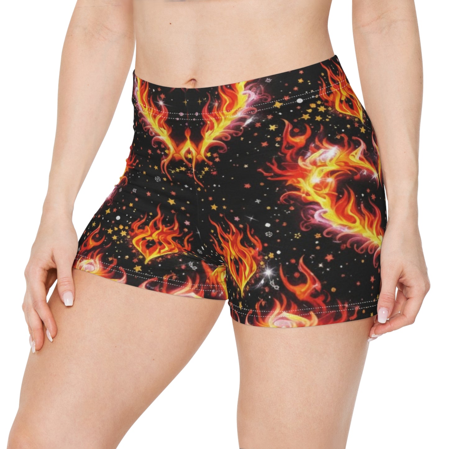 Lit Ghirly Collection - Heart of Flame Print Women's Shorts — Bold Fiery Activewear