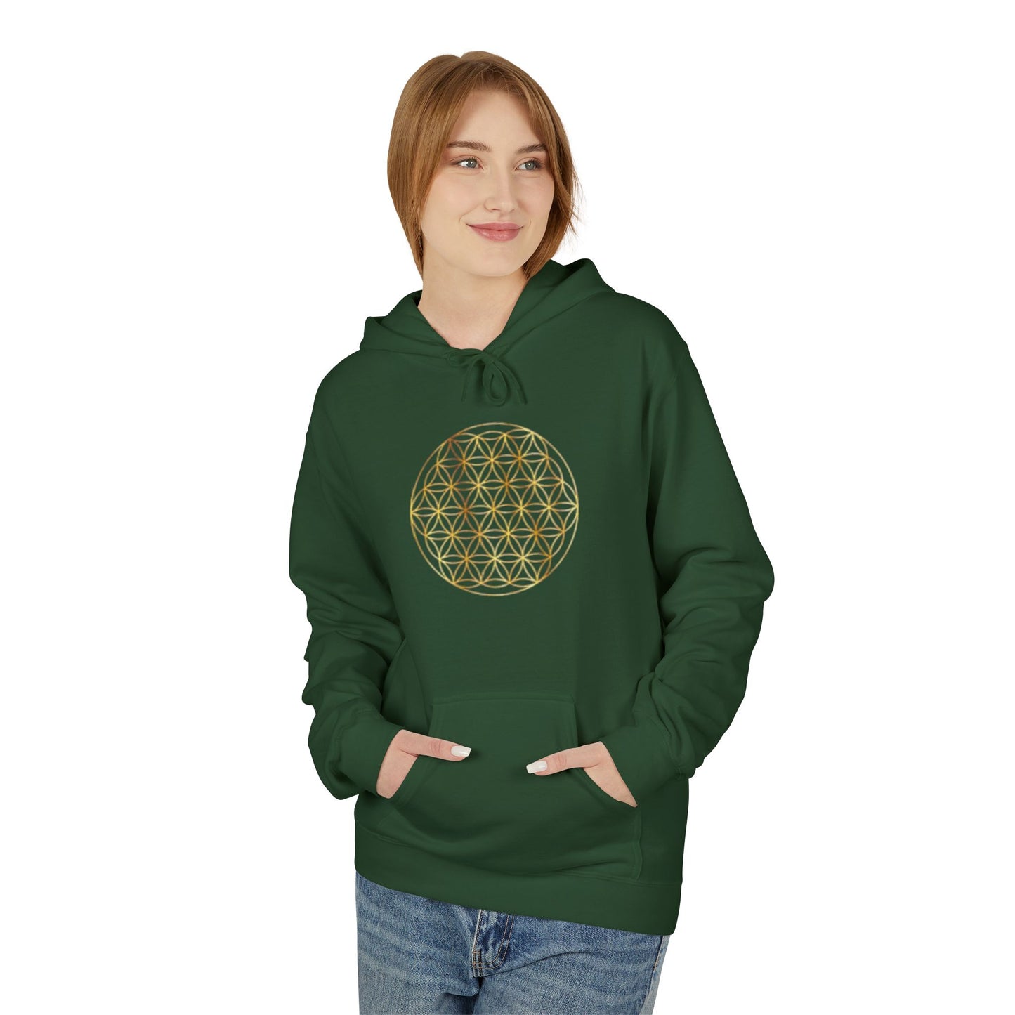 Big Energy Hoodie — Golden Flower of Life Spiritual Graphic Sweatshirt