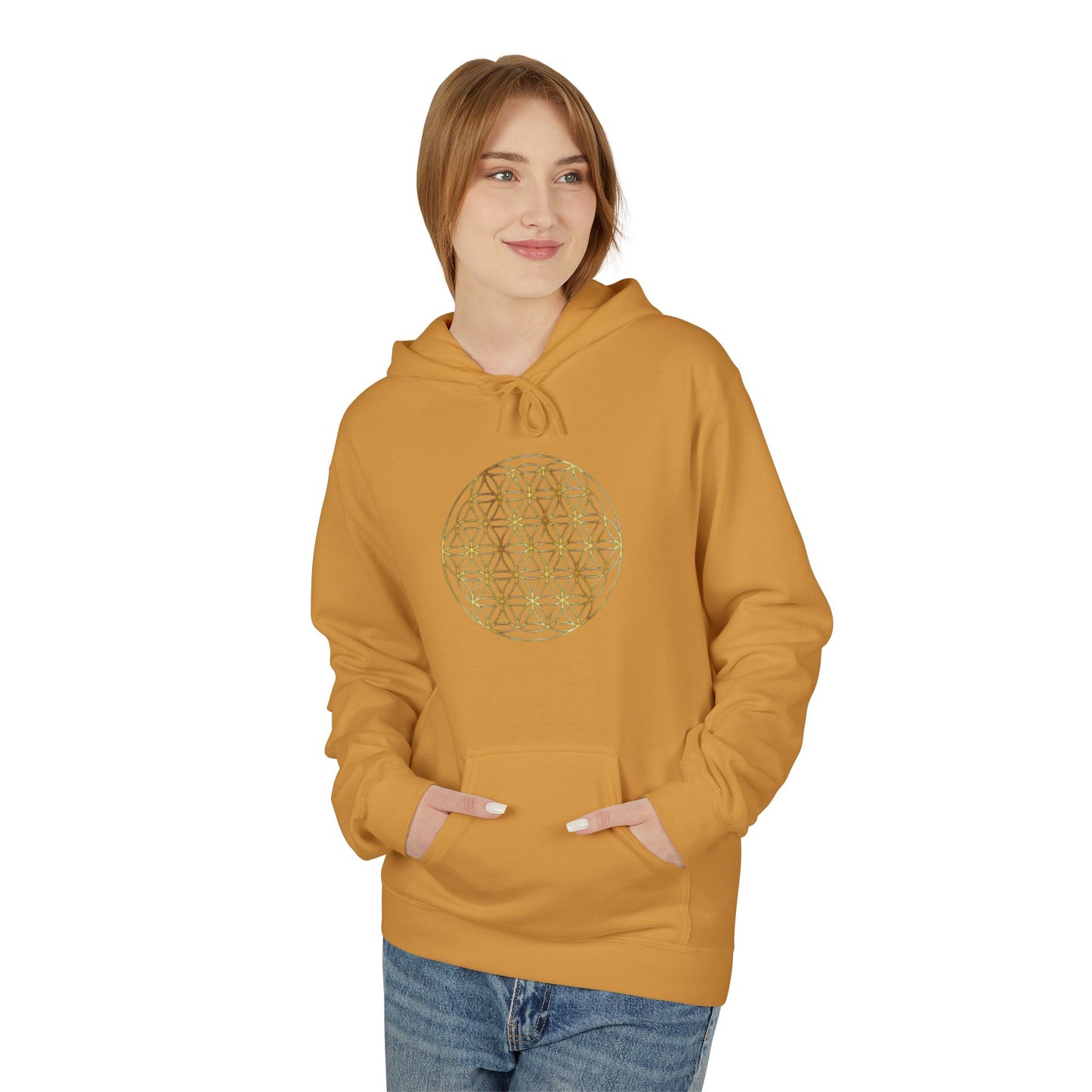 Big Energy Hoodie — Golden Flower of Life Spiritual Graphic Sweatshirt