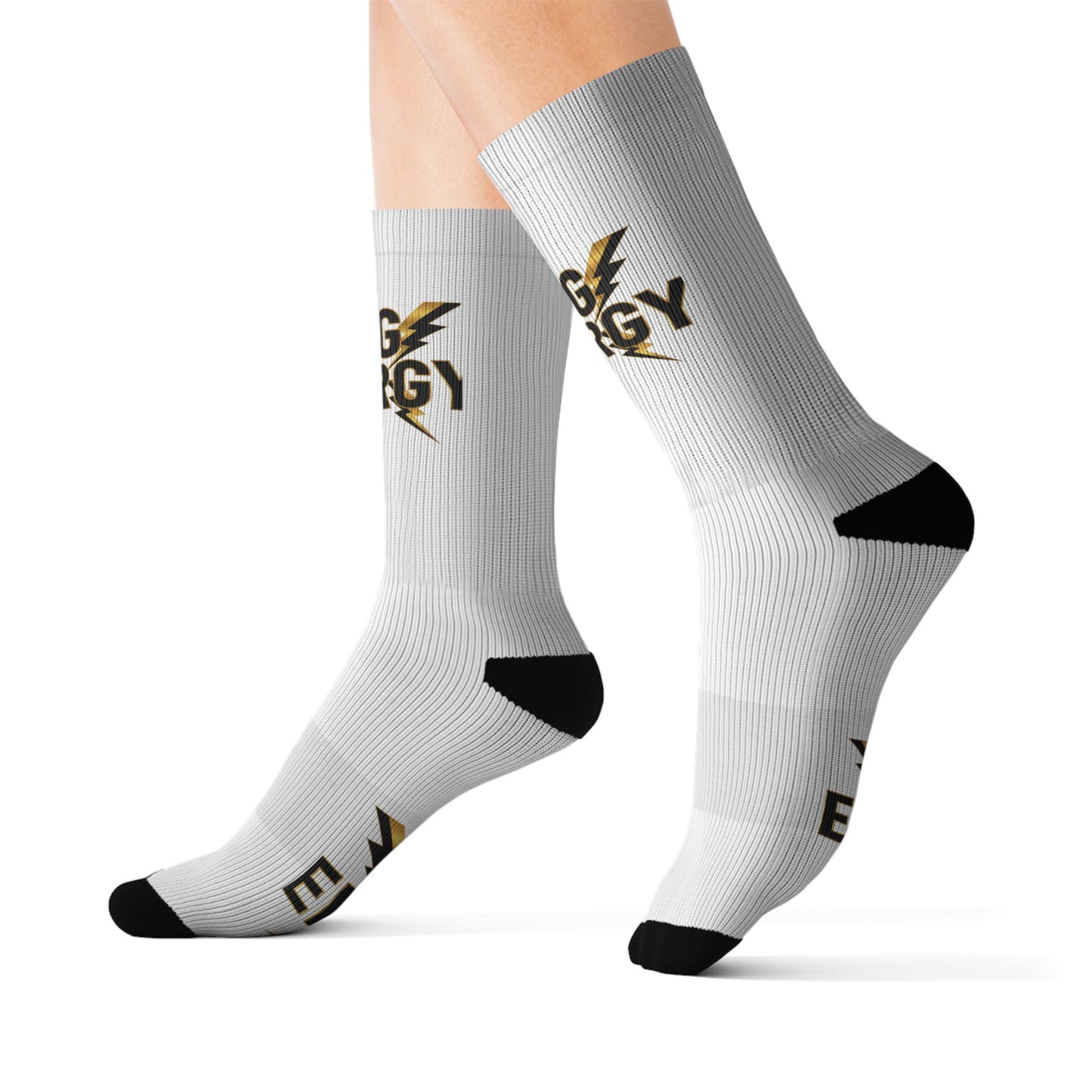 Big Energy Socks — White Athletic Crew Socks with 'BIG ENERGY' Lightning Design