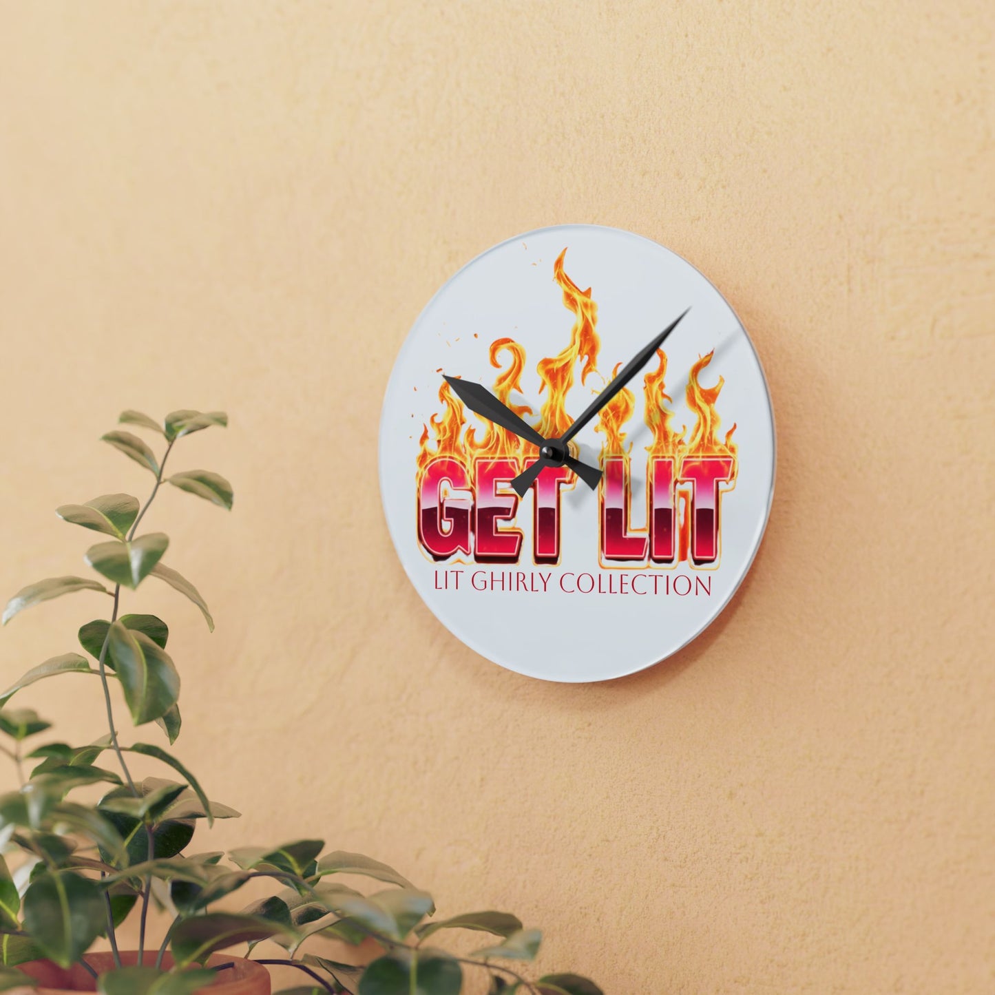 Lit Ghirly Collection - Get Lit O' Clock — Flaming "Get Lit" Design, Trendy Decorative Clock for Gifts