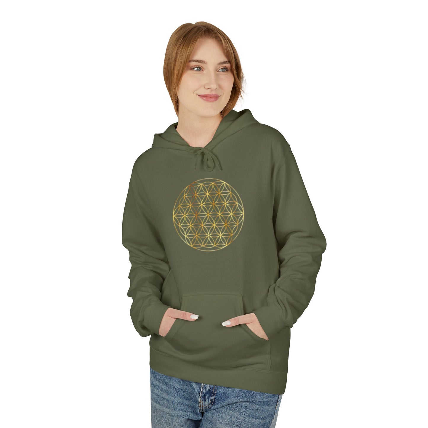Big Energy Hoodie — Golden Flower of Life Spiritual Graphic Sweatshirt