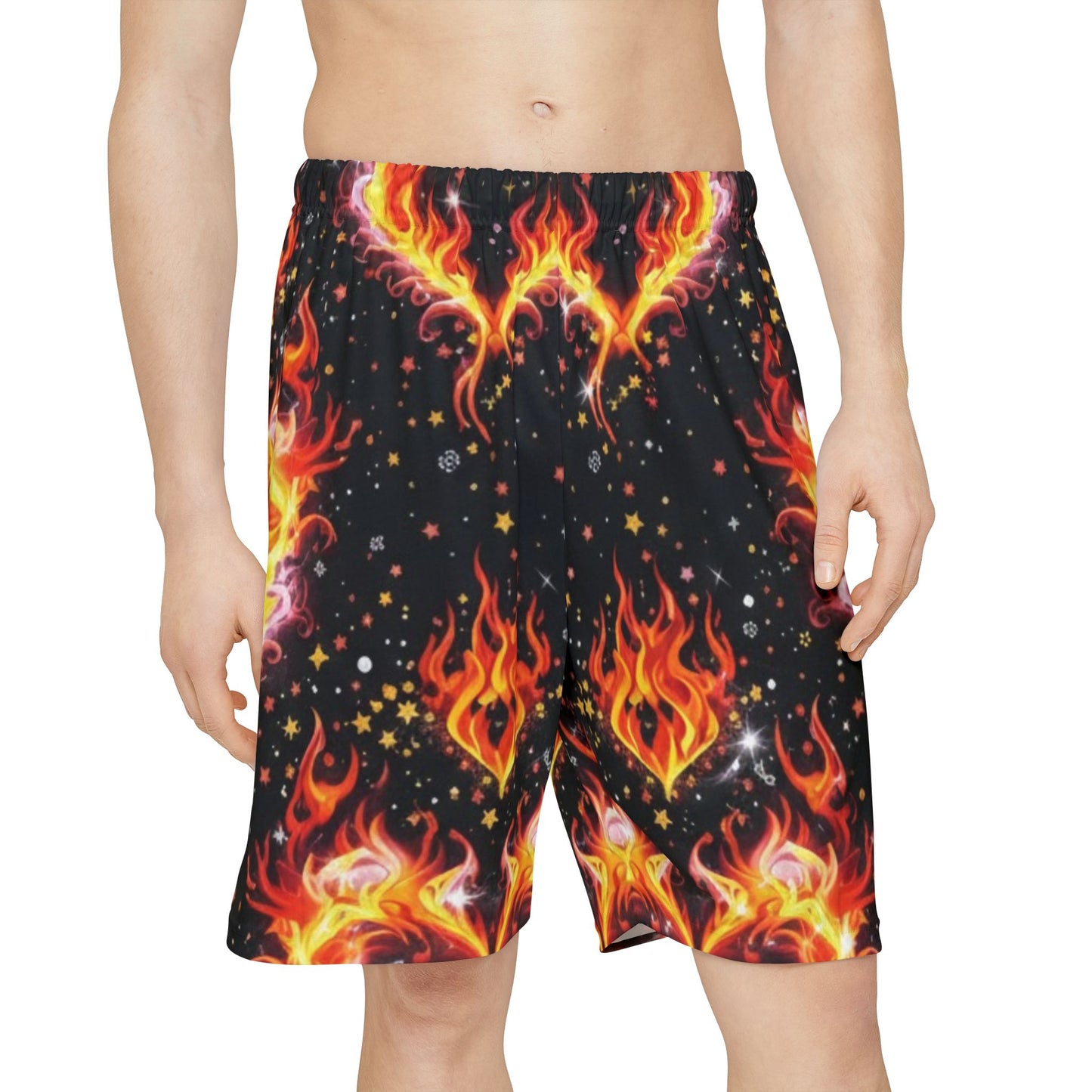 Lit Ghirly Collection - Heart of Flame Print Shorts — Men’s Athletic Basketball Shorts