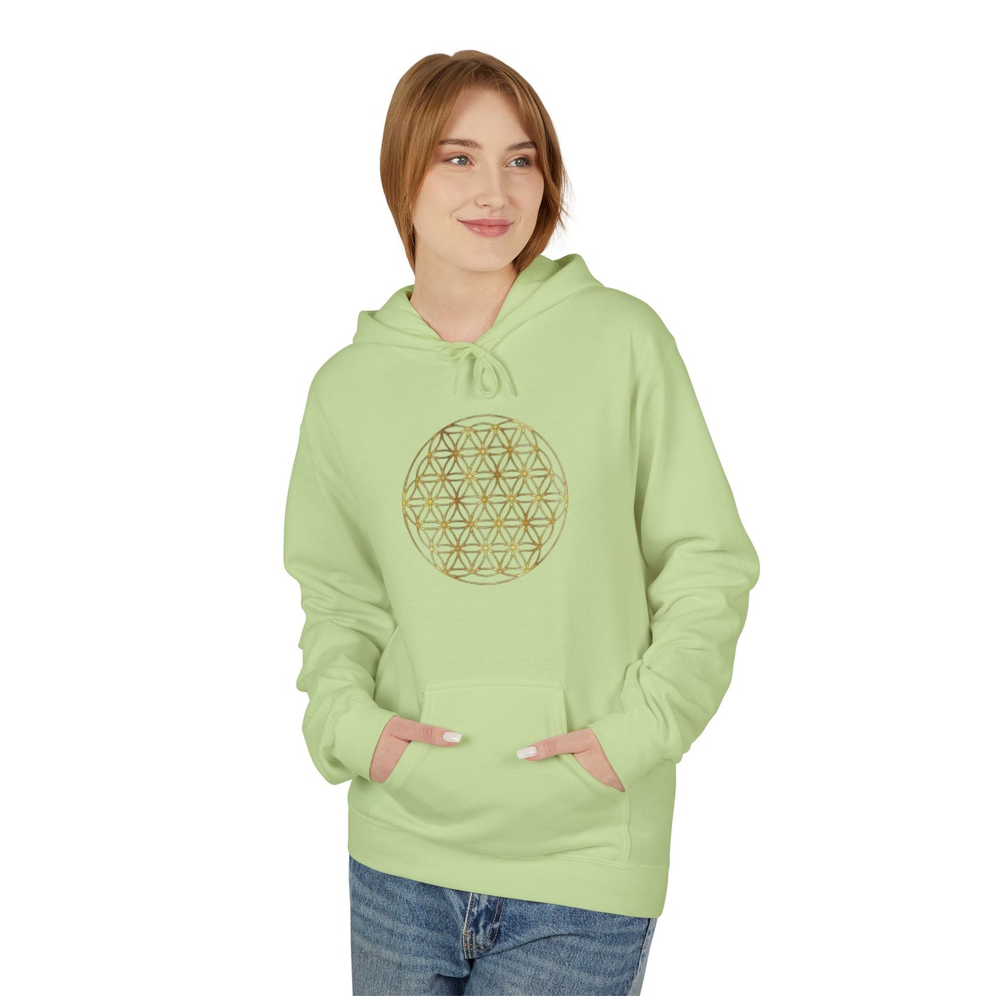Big Energy Hoodie — Golden Flower of Life Spiritual Graphic Sweatshirt