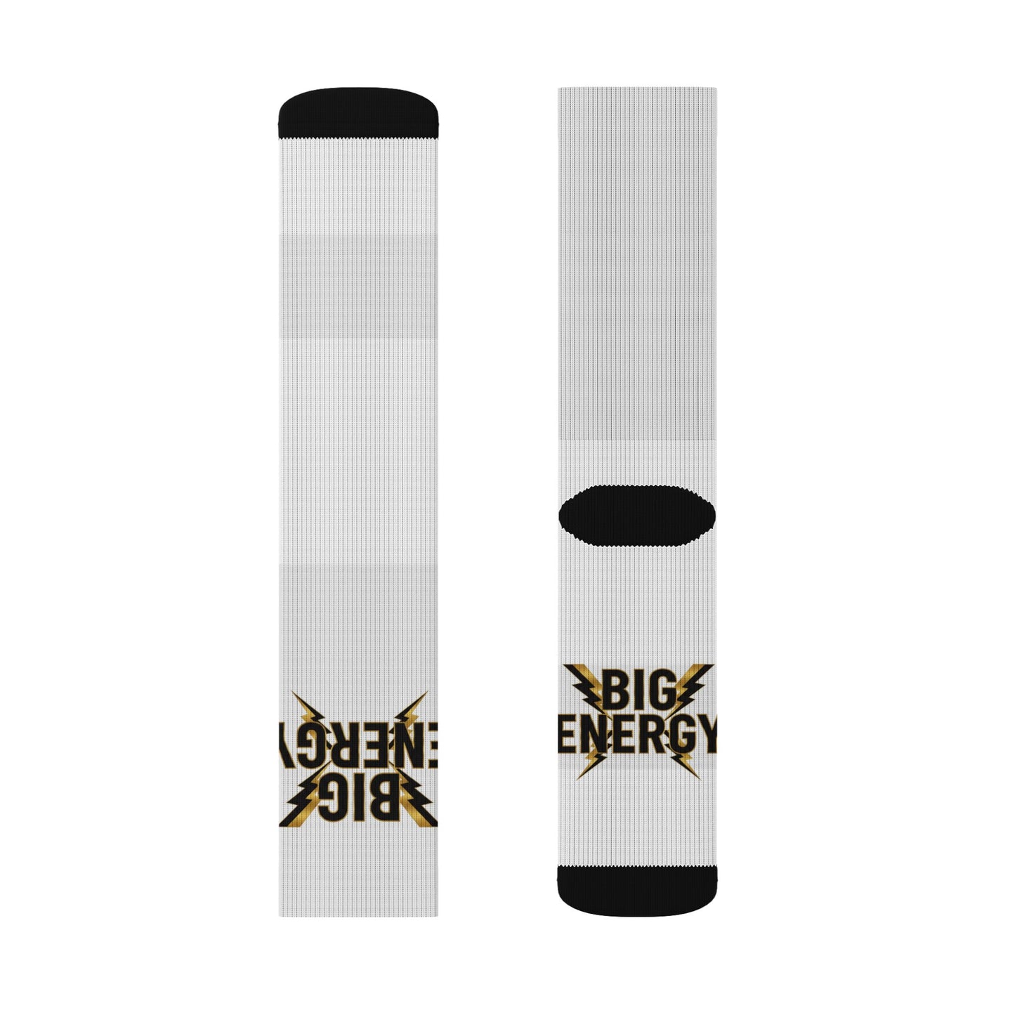 Big Energy Socks — White Athletic Crew Socks with 'BIG ENERGY' Lightning Design