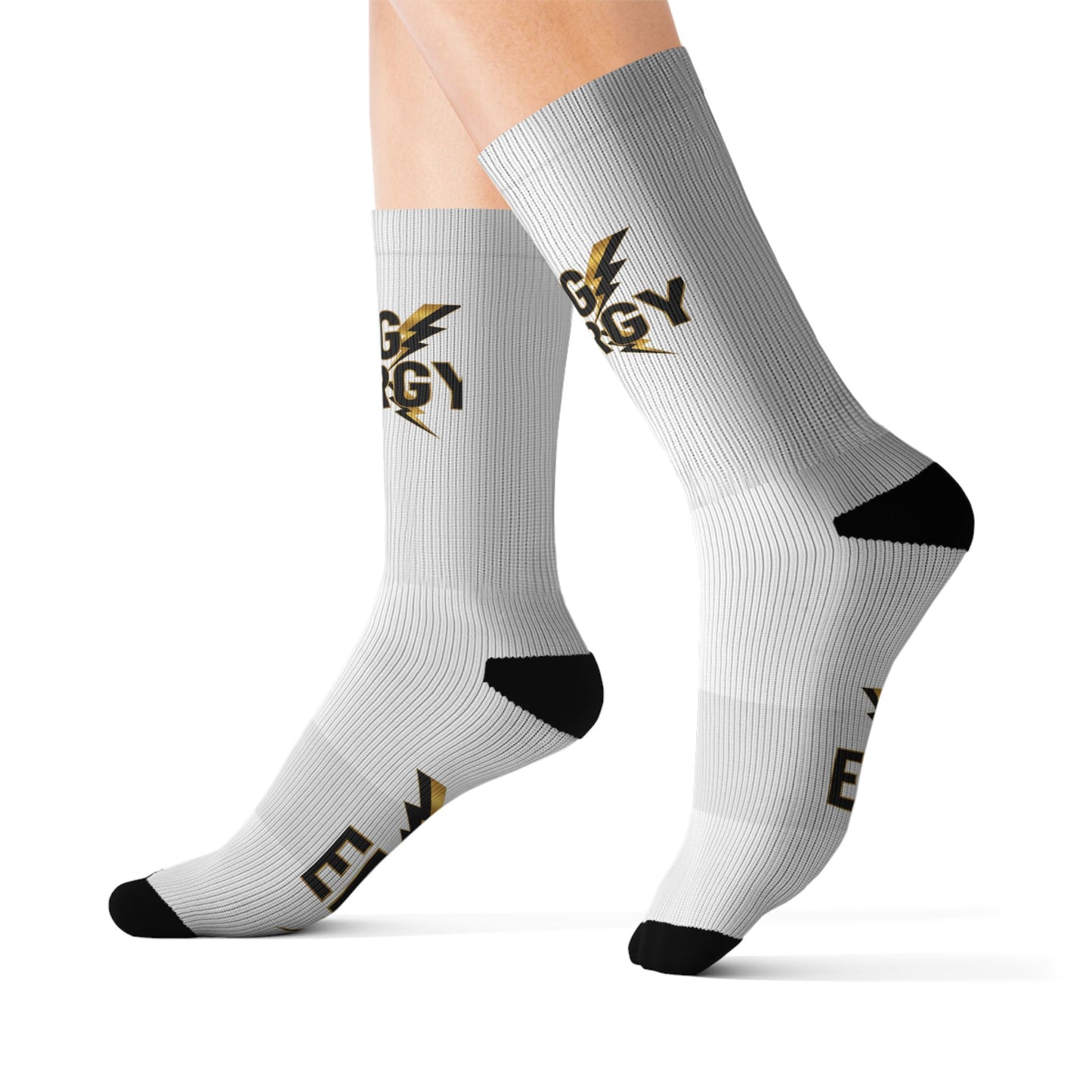 Big Energy Socks — White Athletic Crew Socks with 'BIG ENERGY' Lightning Design