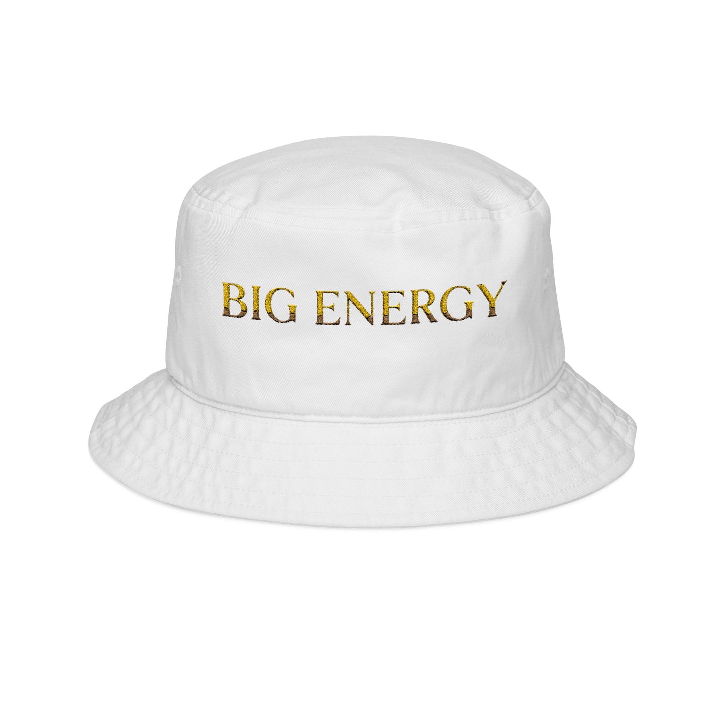Big Energy Embroidered Bucket Hat — White Gold Lettering