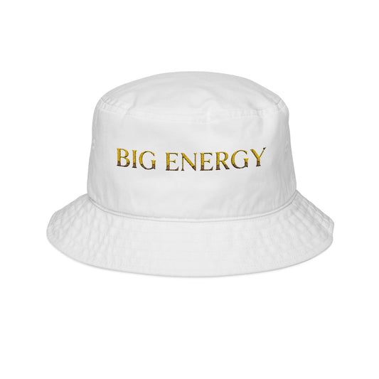 Big Energy Embroidered Bucket Hat — White Gold Lettering