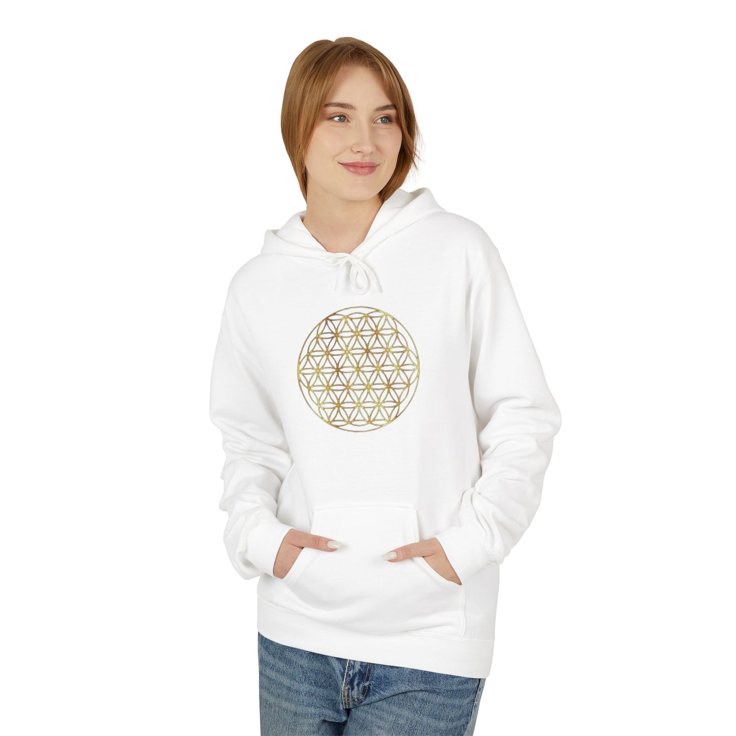 Big Energy Hoodie — Golden Flower of Life Spiritual Graphic Sweatshirt