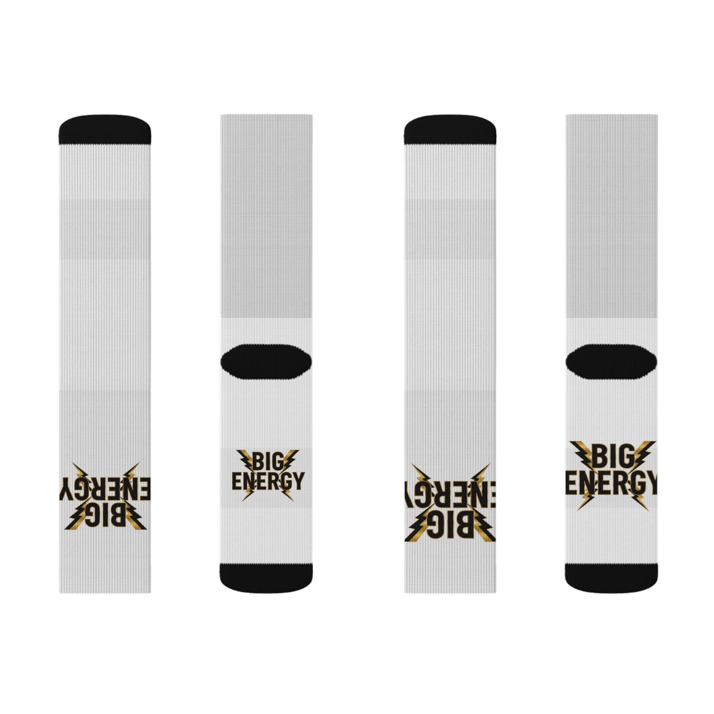 Big Energy Socks — White Athletic Crew Socks with 'BIG ENERGY' Lightning Design
