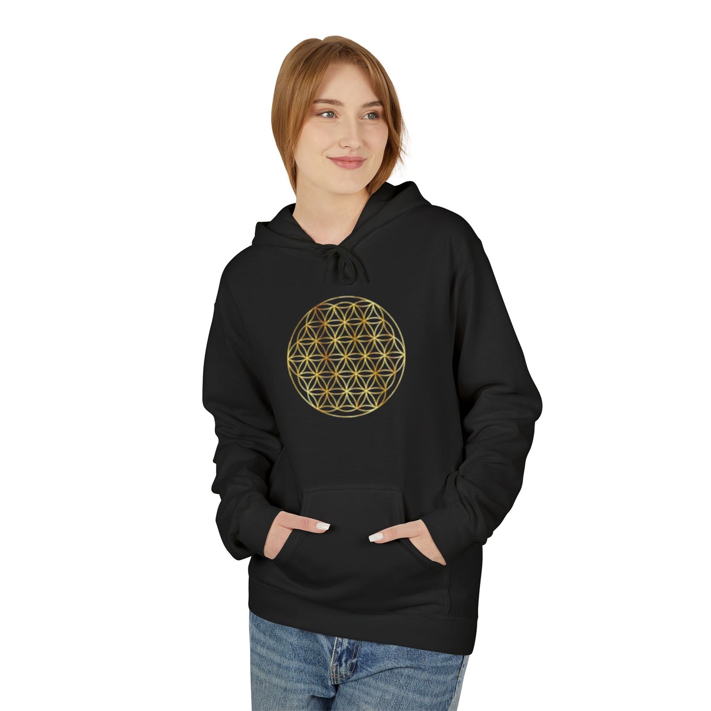 Big Energy Hoodie — Golden Flower of Life Spiritual Graphic Sweatshirt