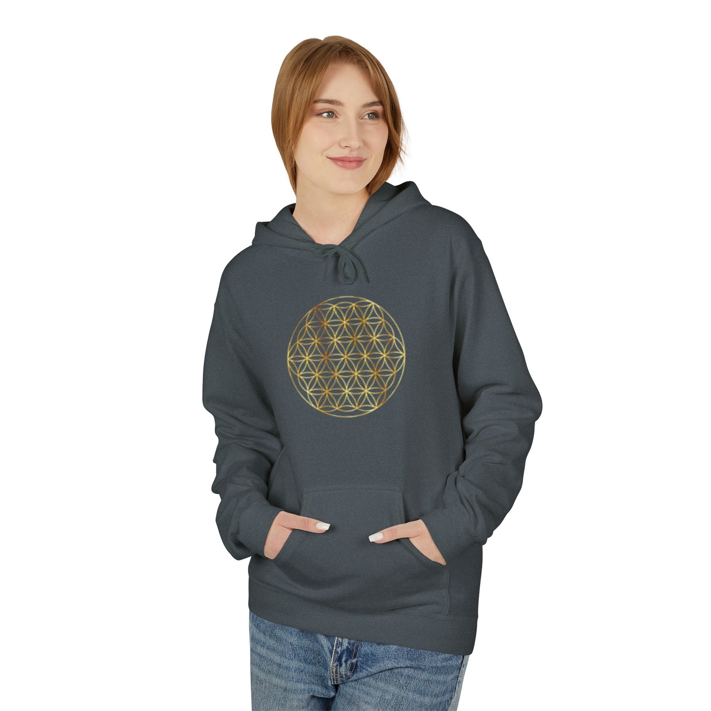 Big Energy Hoodie — Golden Flower of Life Spiritual Graphic Sweatshirt